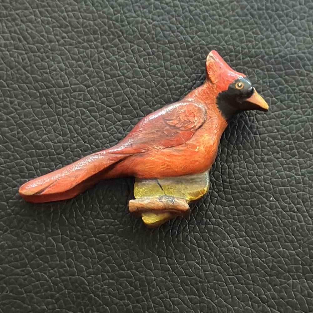 Hand Carved & Painted Cardinal Brooch Made in Canada